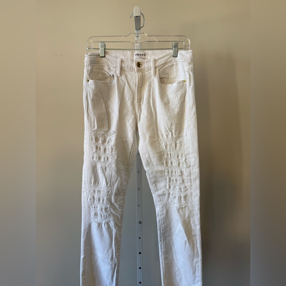 Frame Denim Le Boy White Distressed Ankle Jeans Sz 27 - Picture 2 of 12